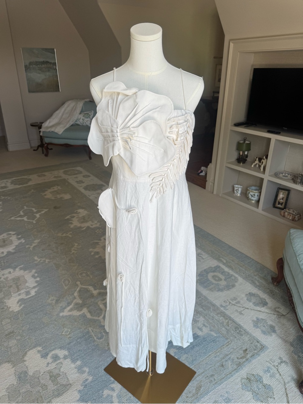 FARM Rio White Floral Appliqué Midi Dress